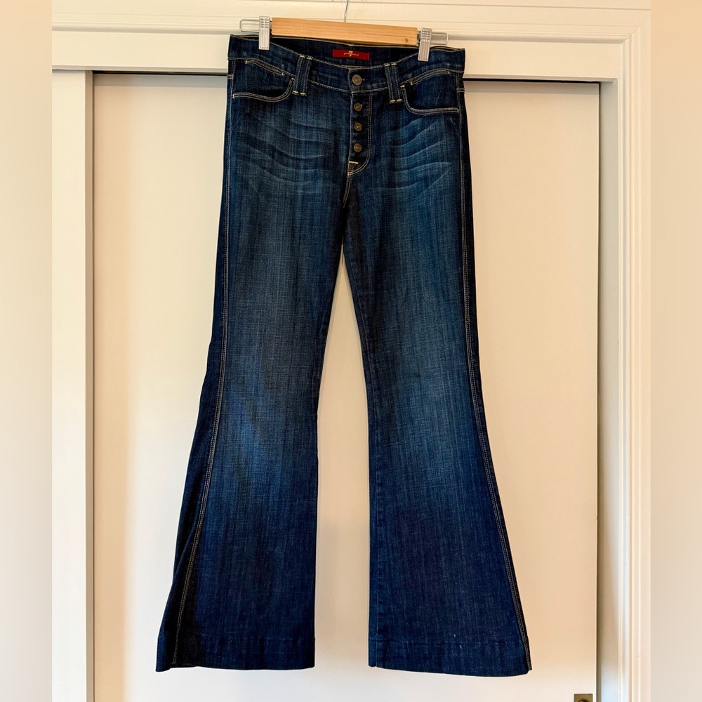 7 For all Mankind Dark Blue Button-Fly Women's Flared Jeans - Size 27